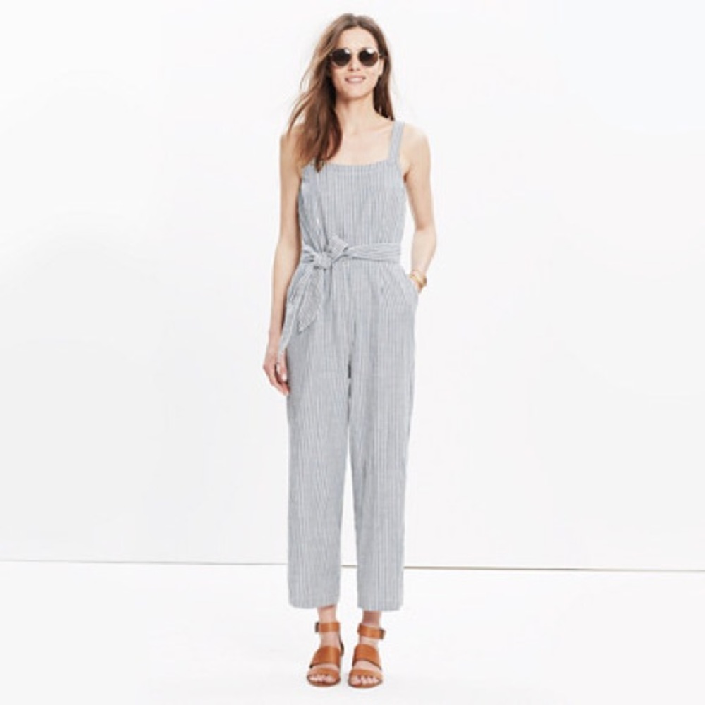 Madewell blue and white striped jumpsuit
